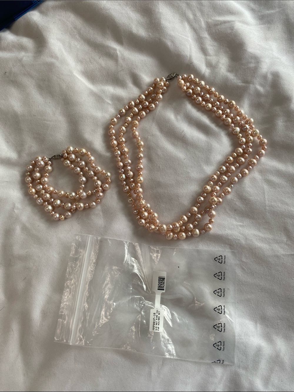 NWT sterling silver natural pink cultured freshwater pearl necklace and bracelet